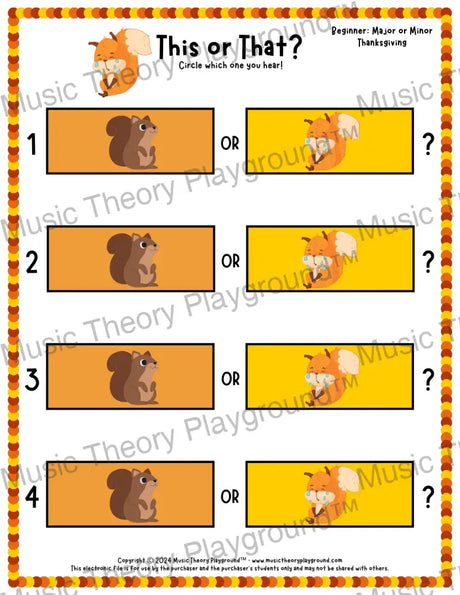 This or That? Thanksgiving Listening Collection 2 Major/Minor / Worksheet Only Lesson Activity