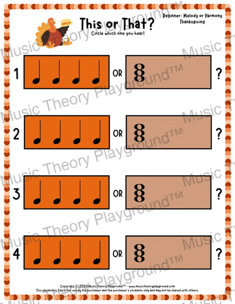 This or That? Thanksgiving Listening Collection 2 Melody/Harmony / Worksheet Only Lesson Activity