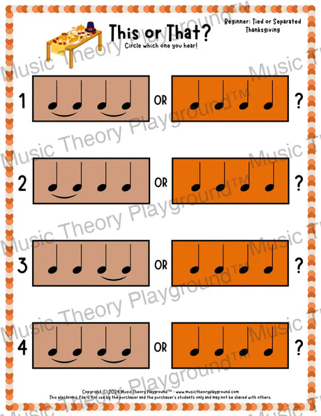 This or That? Thanksgiving Listening Collection 2 Tied/Separated / Worksheet Only Lesson Activity