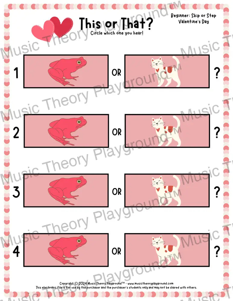 This or That? Valentine’s Day Listening Collection 1 Skip/Step / Worksheet Only Lesson Activity