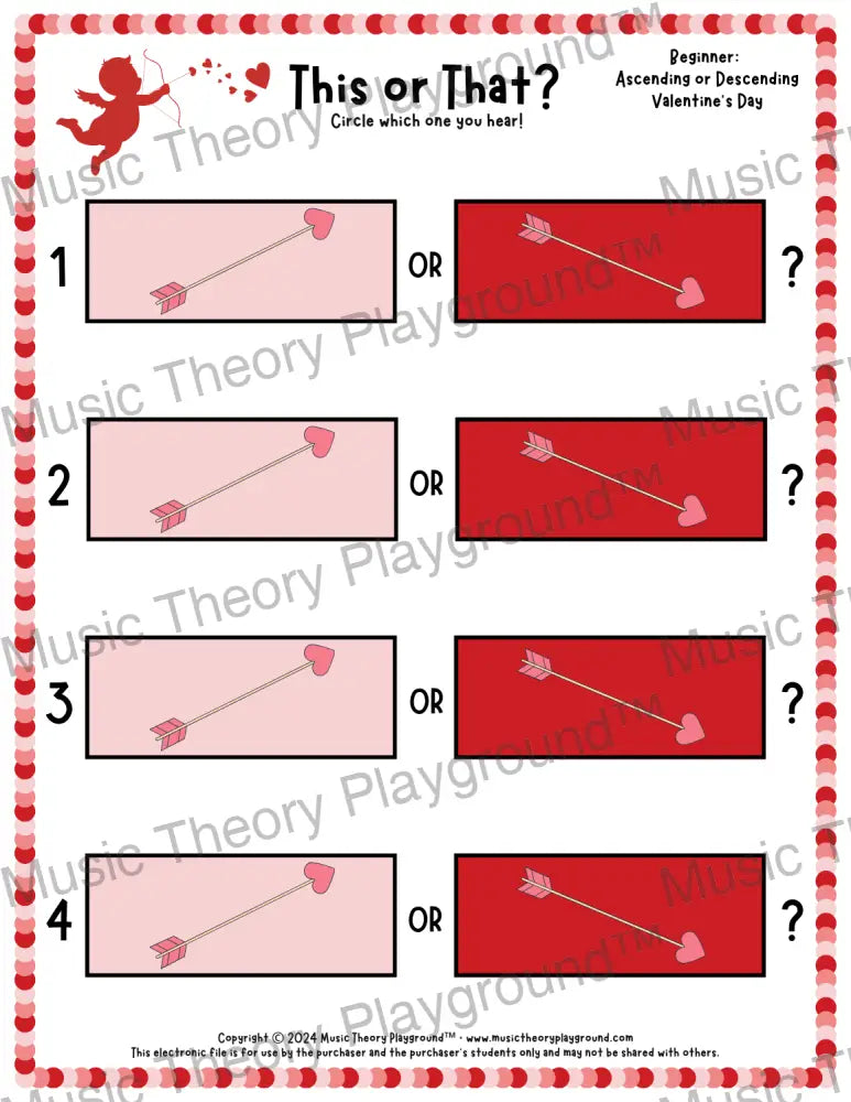 This or That? Valentine’s Day Listening Collection 1 Up/Down / Worksheet Only Lesson Activity