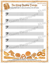 Thrilling Theme Songs: Bakery Documentary Bass Clef Student Worksheet