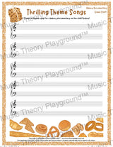 Thrilling Theme Songs: Bakery Documentary Grand Staff Student Worksheet