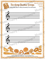 Thrilling Theme Songs: Bakery Documentary Treble Clef Big Note Student Worksheet