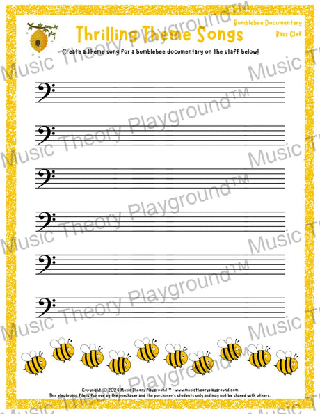 Thrilling Theme Songs: Bumblebee Documentary Bass Clef Student Worksheet