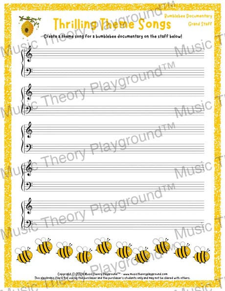 Thrilling Theme Songs: Bumblebee Documentary Grand Staff Student Worksheet