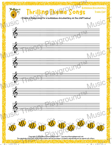 Thrilling Theme Songs: Bumblebee Documentary Treble Clef Student Worksheet