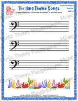 Thrilling Theme Songs: Ocean Documentary Bass Clef Big Note Student Worksheet