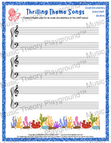 Thrilling Theme Songs: Ocean Documentary Grand Staff Big Note Student Worksheet