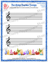 Thrilling Theme Songs: Ocean Documentary Treble Clef Big Note Student Worksheet