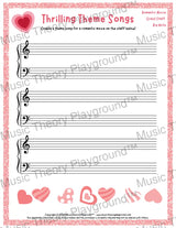 Thrilling Theme Songs: Romantic Movie Grand Staff Big Note Student Worksheet