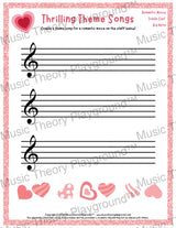 Thrilling Theme Songs: Romantic Movie Treble Clef Big Note Student Worksheet