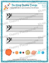 Thrilling Theme Songs: Space Documentary Bass Clef Big Note Student Worksheet
