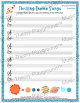 Thrilling Theme Songs: Space Documentary Grand Staff Student Worksheet