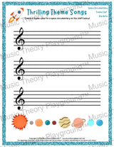 Thrilling Theme Songs: Space Documentary Treble Clef Big Note Student Worksheet