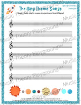 Thrilling Theme Songs: Space Documentary Treble Clef Student Worksheet