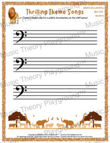 Thrilling Theme Songs: Wildlife Documentary Bass Clef Big Note Student Worksheet