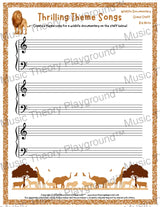 Thrilling Theme Songs: Wildlife Documentary Grand Staff Big Note Student Worksheet