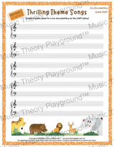 Thrilling Theme Songs: Zoo Documentary Grand Staff Student Worksheet
