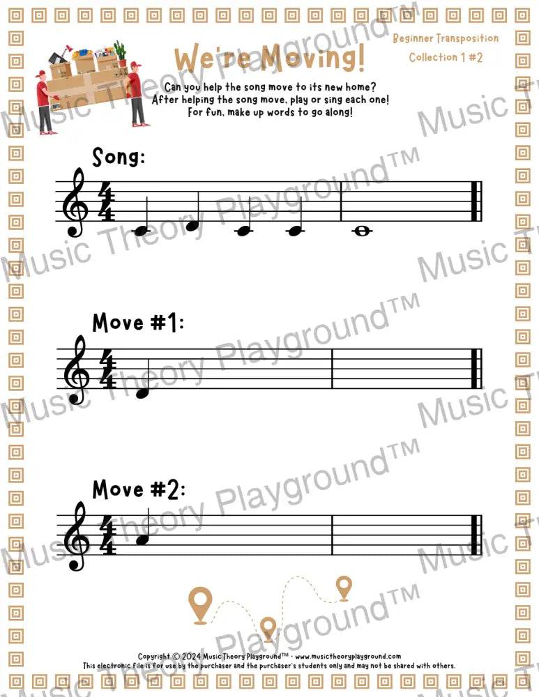 We’re Moving! Treble Clef Collection 1 2 / Worksheet + Answer Key Student Worksheet