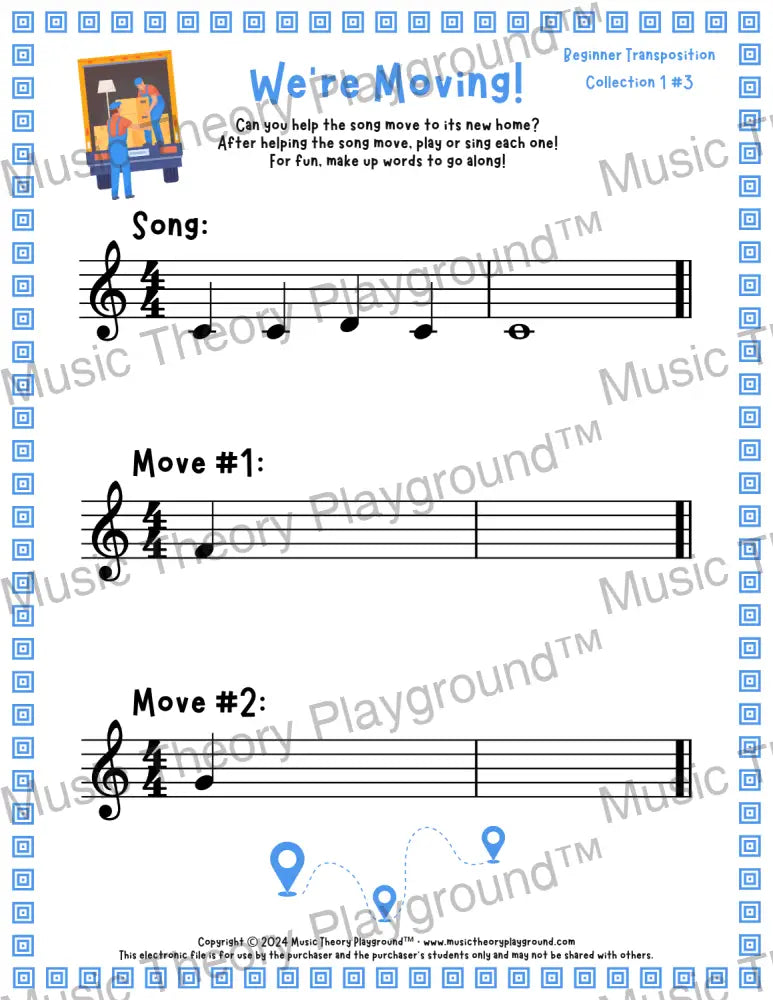 We’re Moving! Treble Clef Collection 1 3 / Worksheet + Answer Key Student Worksheet