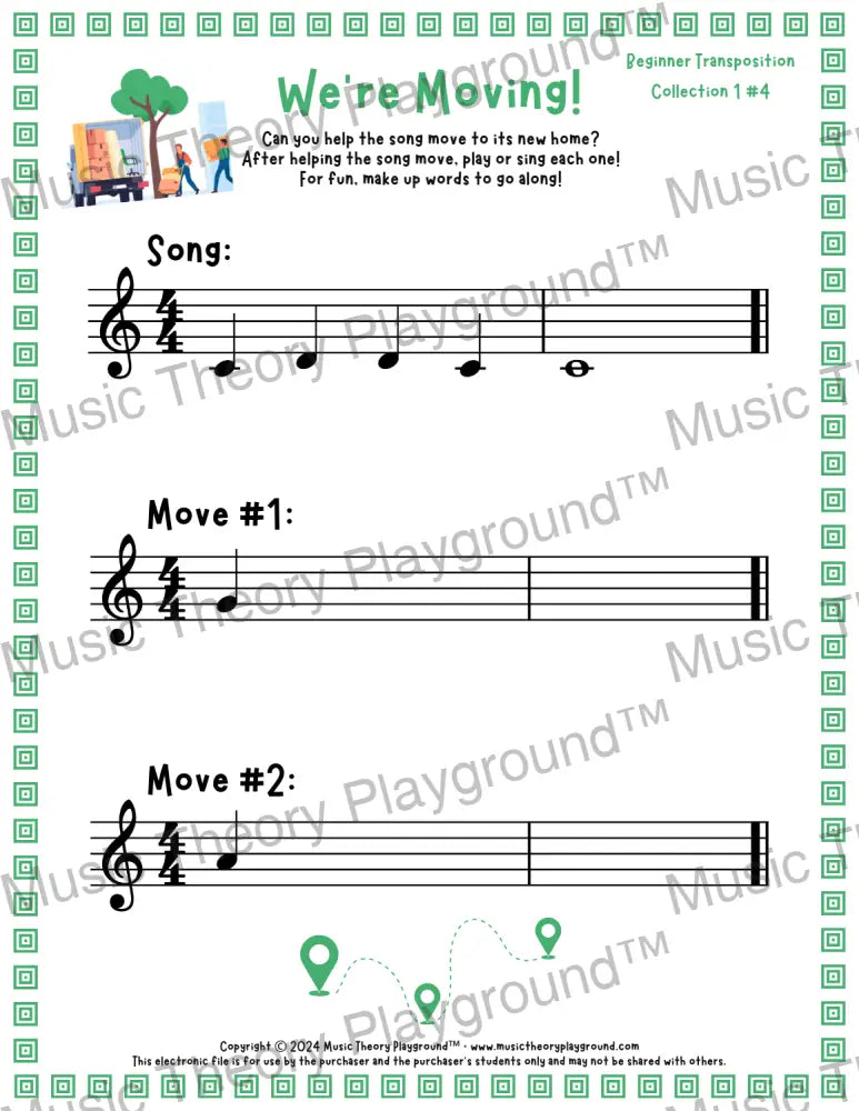 We’re Moving! Treble Clef Collection 1 4 / Worksheet + Answer Key Student Worksheet