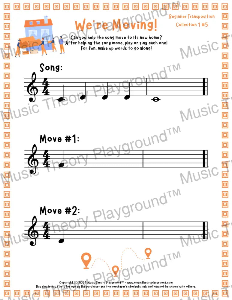 We’re Moving! Treble Clef Collection 1 5 / Worksheet + Answer Key Student Worksheet