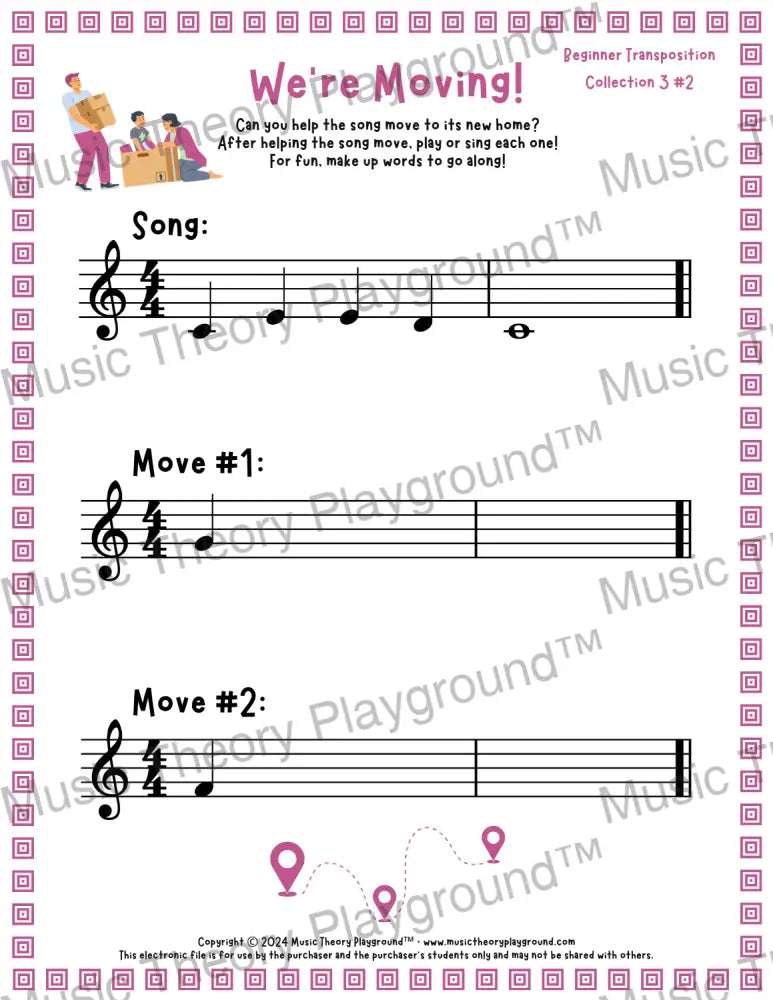 We’re Moving! Treble Clef Collection 3 2 / Worksheet + Answer Key Student Worksheet