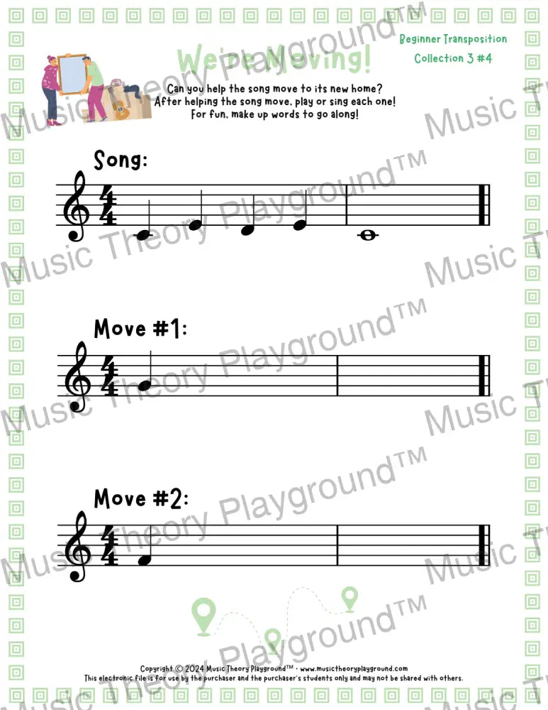 We’re Moving! Treble Clef Collection 3 4 / Worksheet + Answer Key Student Worksheet
