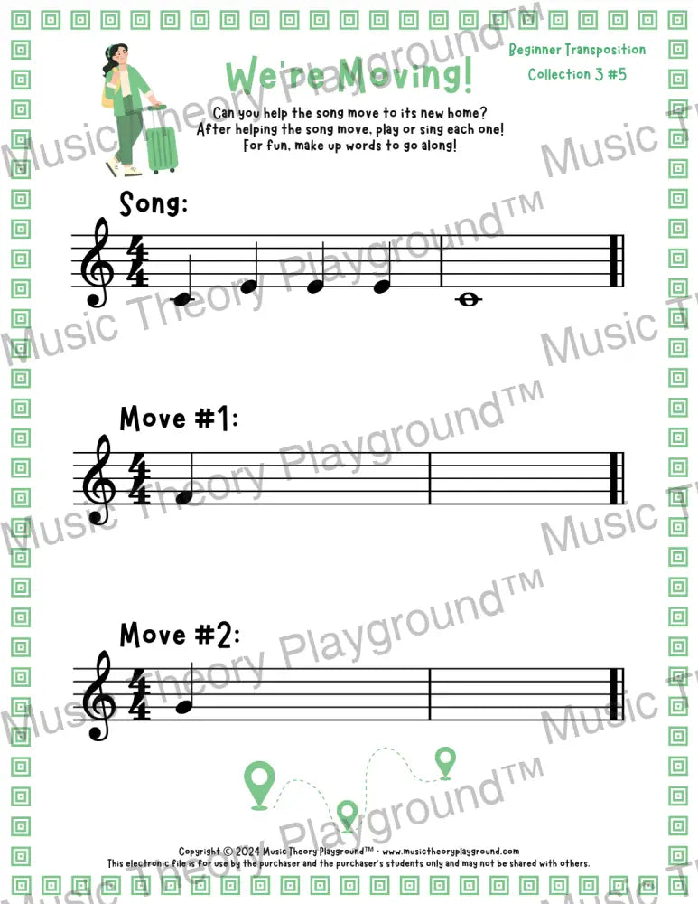We’re Moving! Treble Clef Collection 3 5 / Worksheet + Answer Key Student Worksheet
